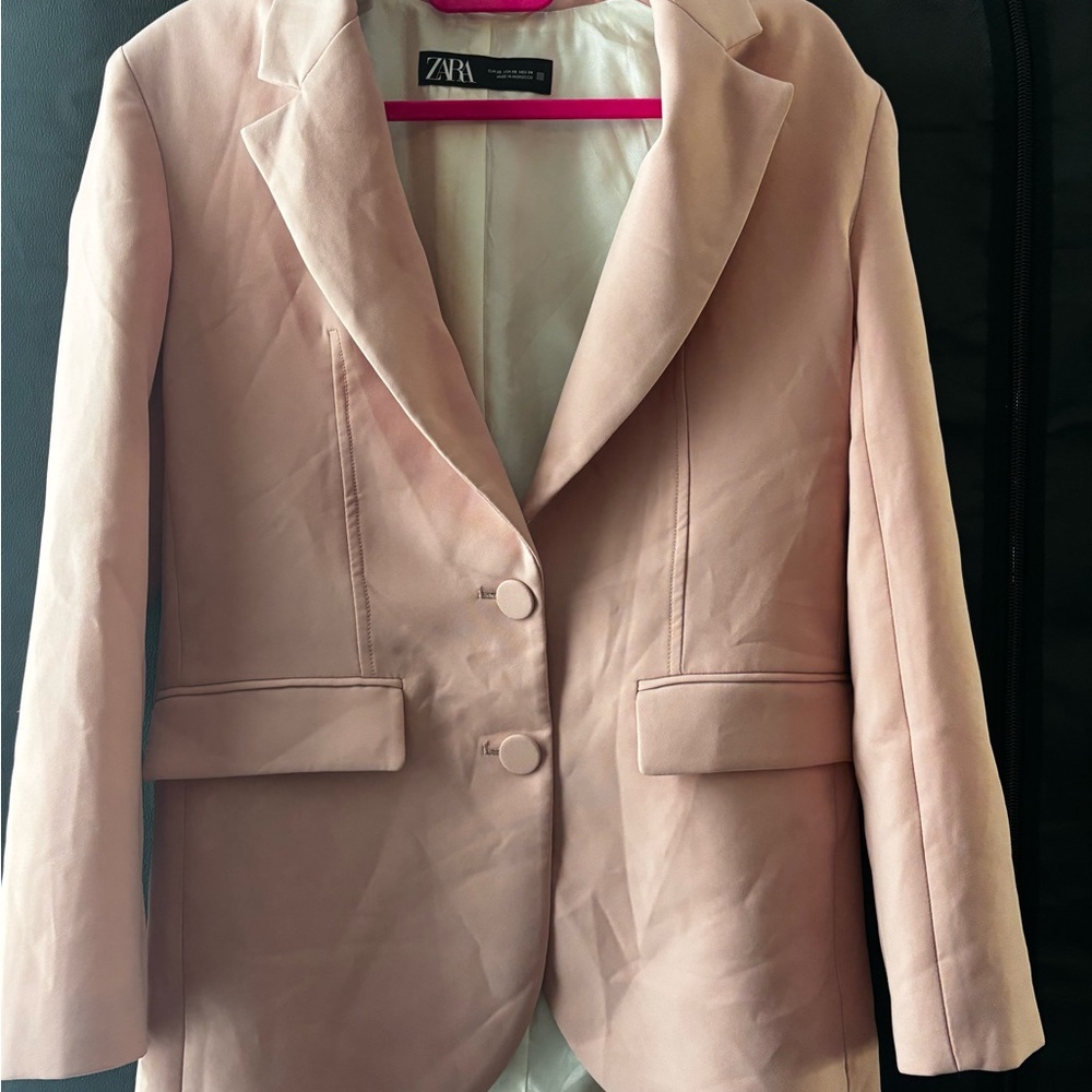 Zara Solid Pink Button Blazer - image 3